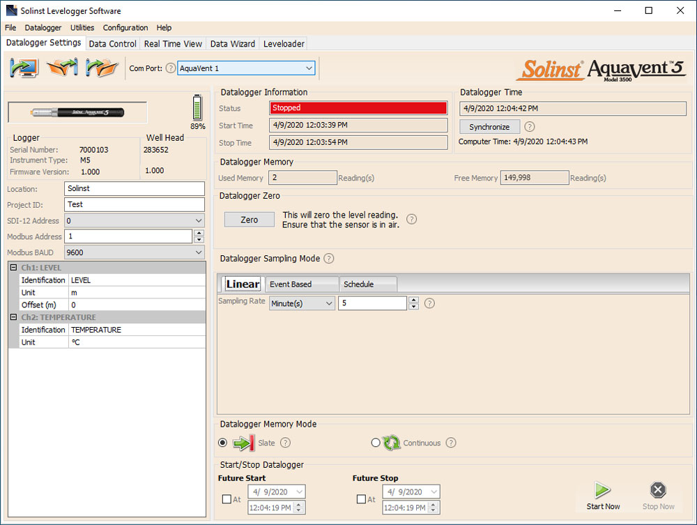 Software per la gestione dei Datalogger per livello pozzo Solinst